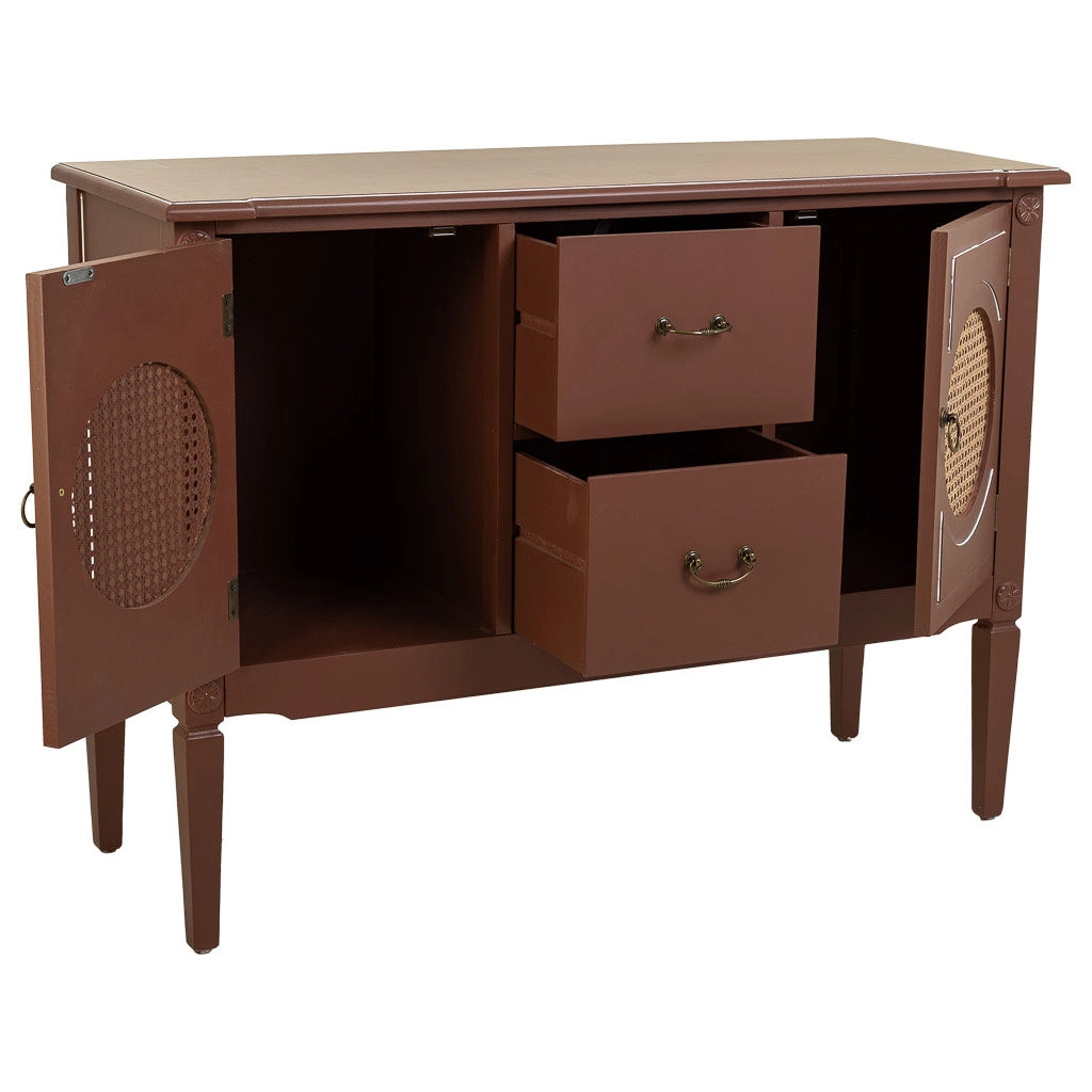 Credenza in legno marrone e rattan 106x40x78h