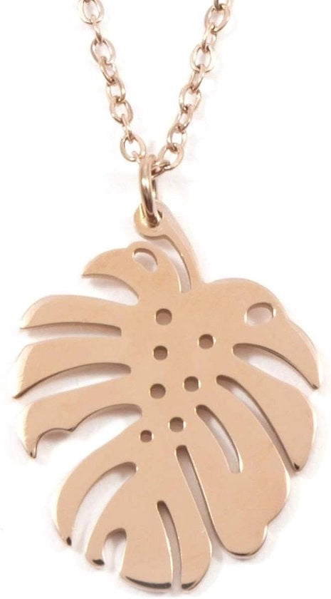 Collana Pendente Foglia Monstera in Oro Rosa - Disegno Foglia Tropicale