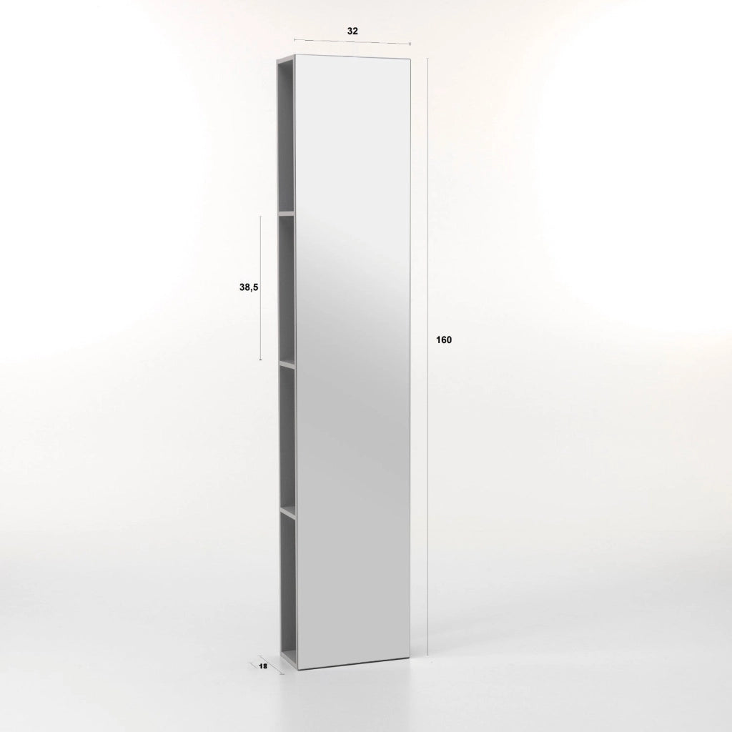 Specchio da Terra con 4 Ripiani 32x18x160 cm in Legno TFT Mento Grigio Frassino