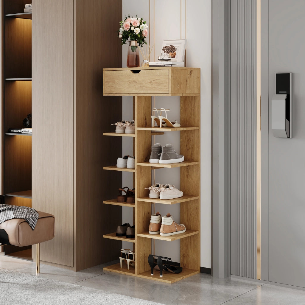 SCARPIERA MULTIFUNZIONALE 55x33x133 cm in truciolare colore naturale