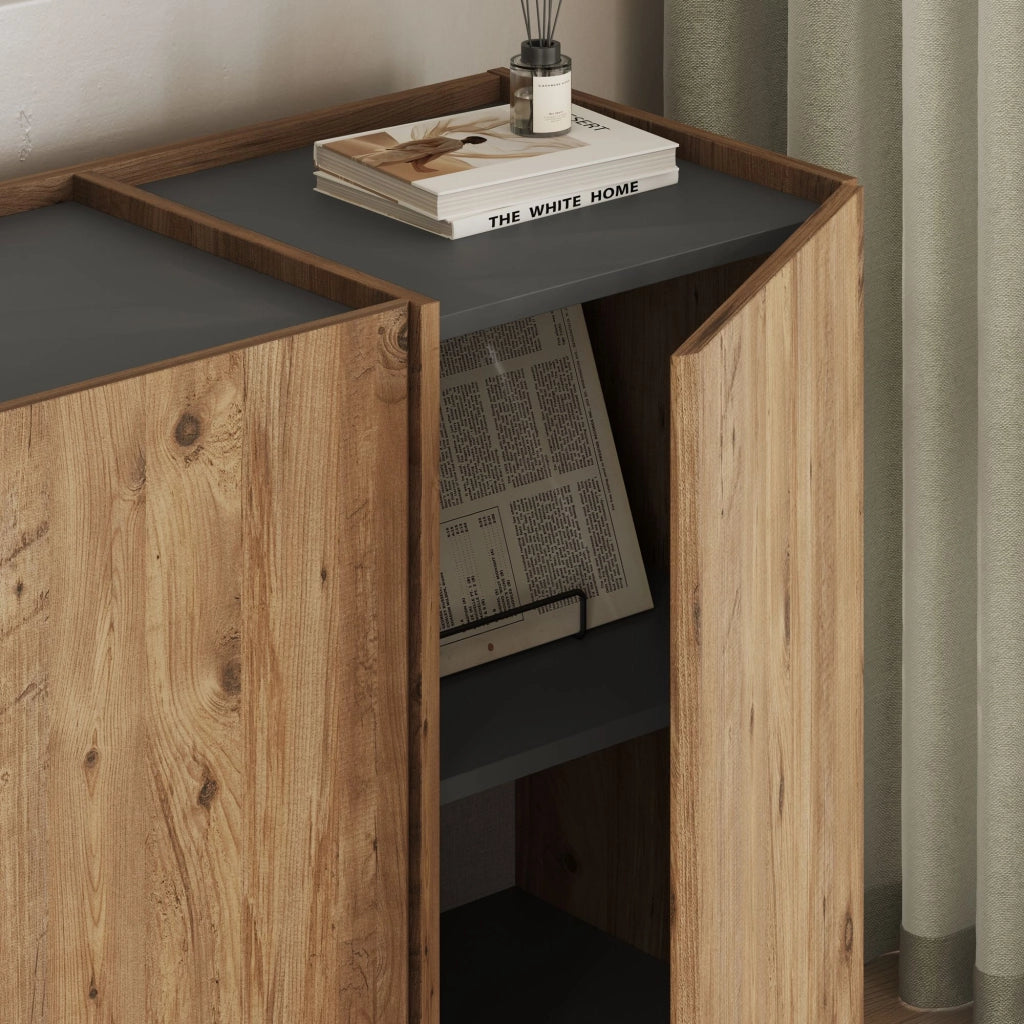 Credenza in legno "Dorma" - 180 x 45 x 80 cm - Pino Atlantico / Antracite