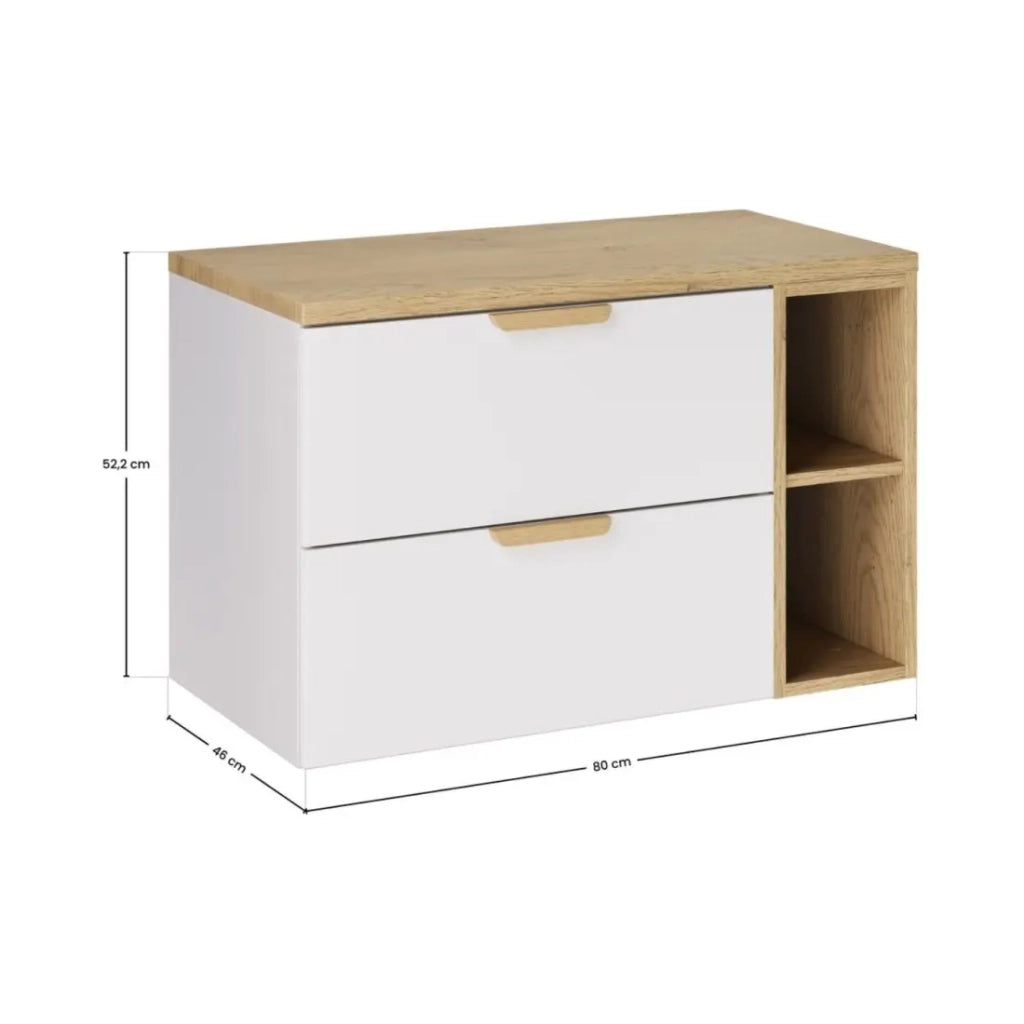 Set da bagno sospeso OSTER 80cm: mobile sotto lavabo con cassetti e nicchie a vista + piano per lavabo