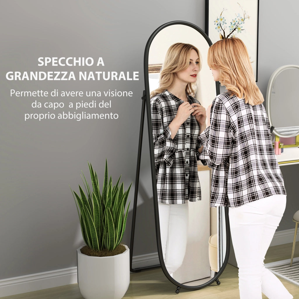 Specchio a Figura Intera da Terra 40x41x159 cm in Vetro e Metallo Nero