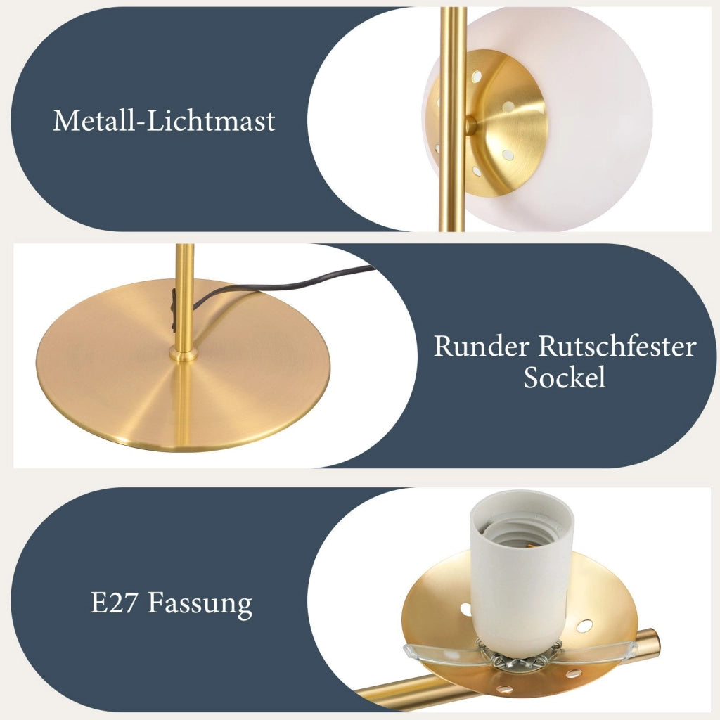 ZMH Lampada da terra moderna 3 fiamme E27 oro metallo vetro bianco interruttore pedale industriale per soggiorno