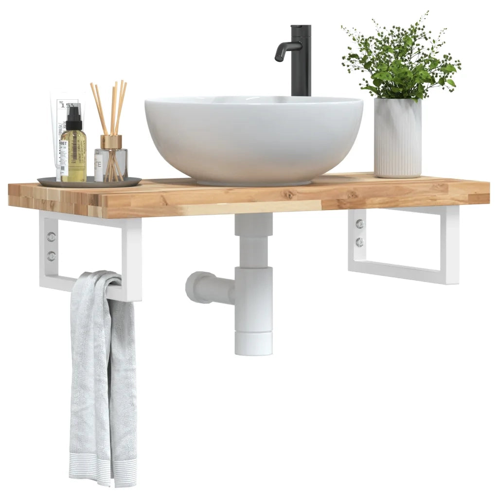 Ripiano a Parete per Lavabo-Mensole a Muro in Acciaio e Massello di Acacia 885960