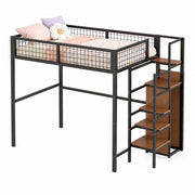 LETTO a soppalco 140x200 cm in metallo nero con scala e armadio