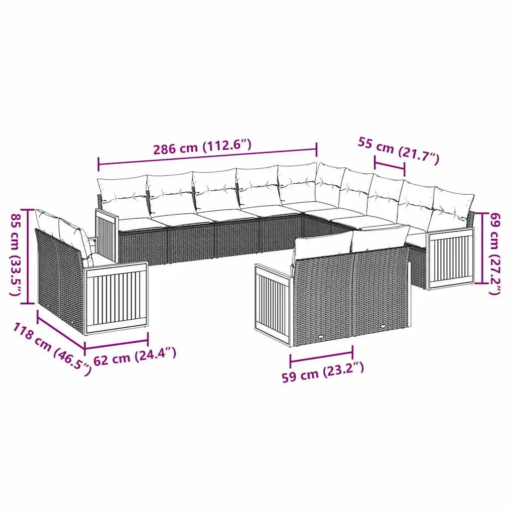 Set Divani da Giardino 13pz con Cuscini Nero in Polyrattancod mxl 116182