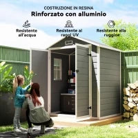 Casetta da Giardino con Finestra e Doppia Porta PP e Alluminio, 183x134x210 cm, Grigio