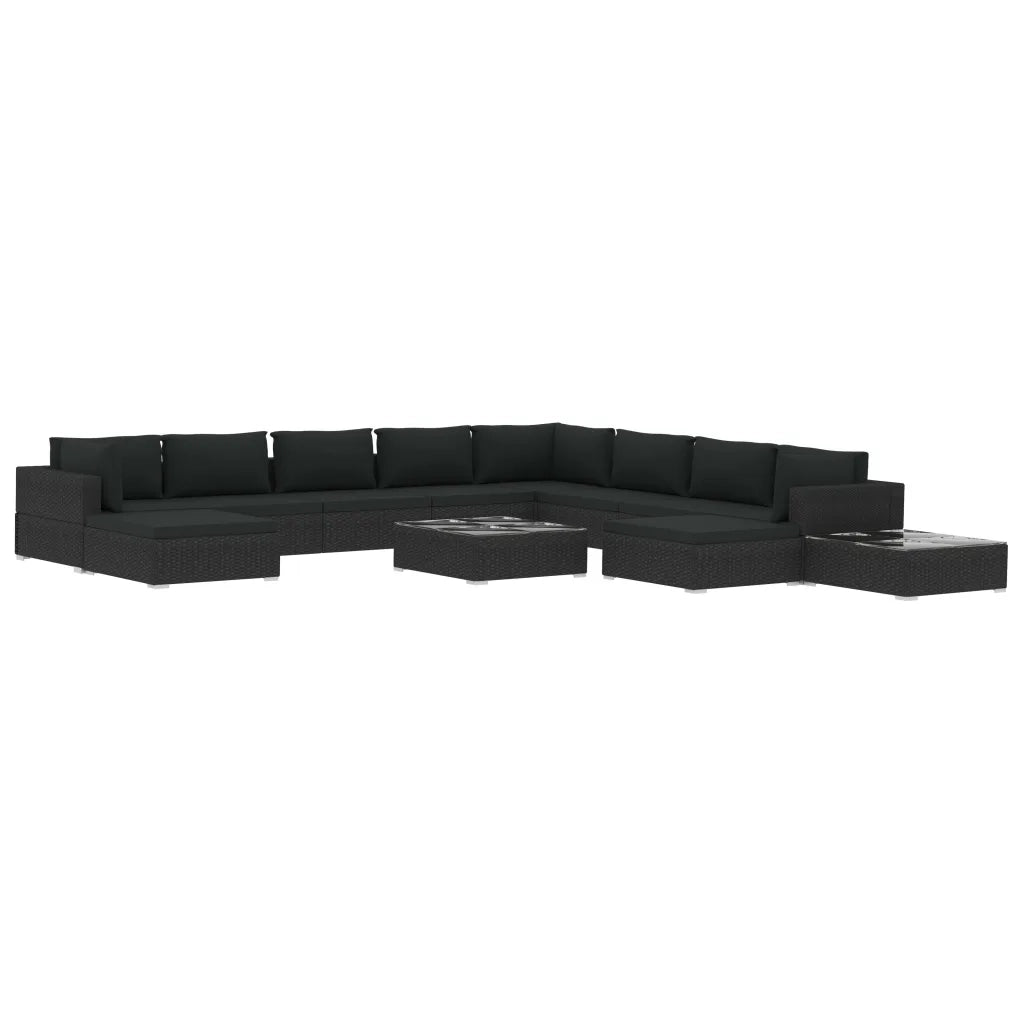 Set Divani da Giardino 12 pz con Cuscini in Polyrattan Nero cod mxl 35478