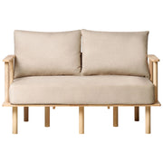 Divano Beige Poliestere Tessuto Rivestito 2 Posti Japandi Stile Minimalista