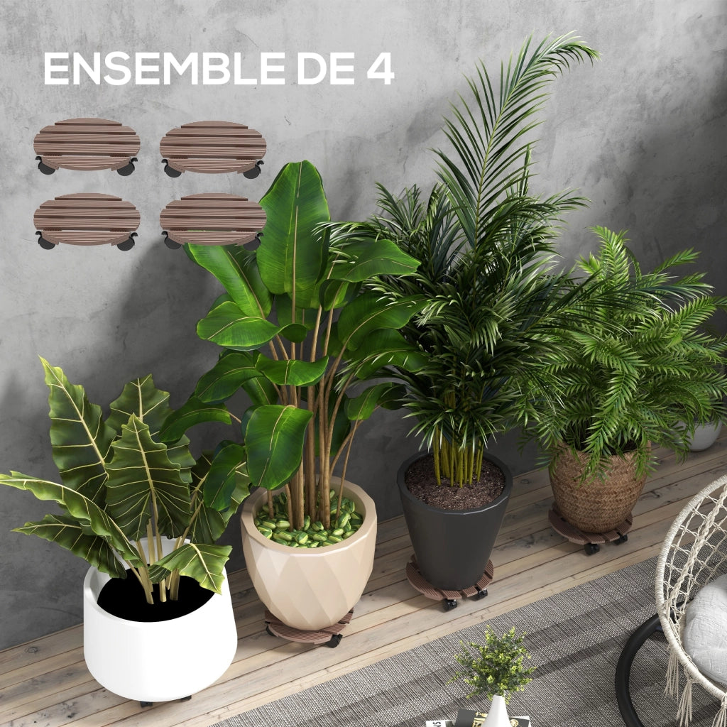 Set di 4 supporti per piante rotondi ¨C zephmum ¨C ?30 cm con ruote, per interno ed esterno