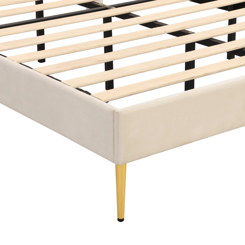 Lit matrimoniale 140 × 200 cm 2 posti con testiera regolabile, senza materasso, in velluto, beige