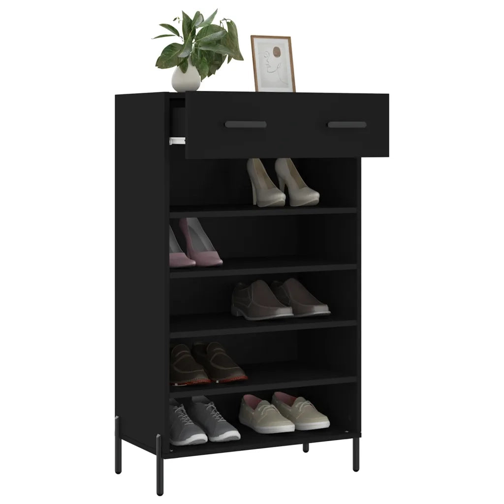 Scarpiera Nera 60x35x105 cm in Legno Multistrato 829621