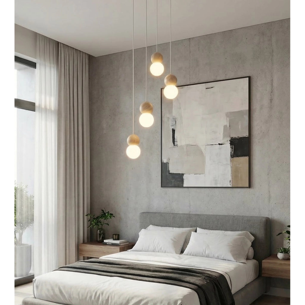 Lampada a sospensione LOOP in acciaio bianco opaco e legno