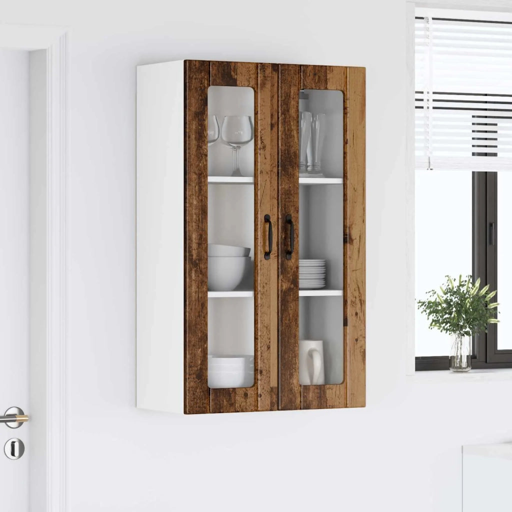 Pensile da cucina | Mobile in vetro da parete LUCCA Legno antico 60 x 31 x 100 cm