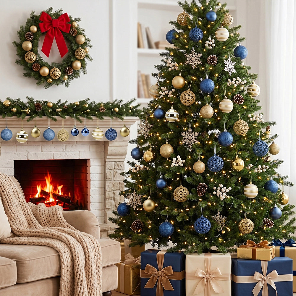Confezione 100 Palline Natale Oro e Blu Diametro 3/4/6 cm Addobbo Natalizio
