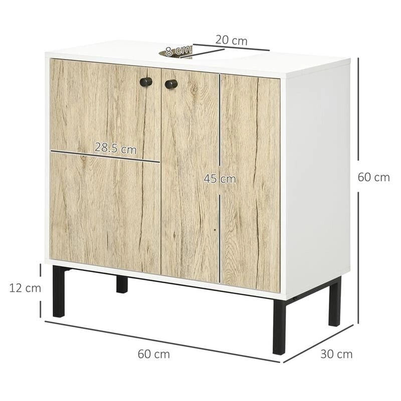 MOBILE BAGNO SOTTO LAVABO A 2 ANTE 60X30X60 CM BIANCO E ROVERE