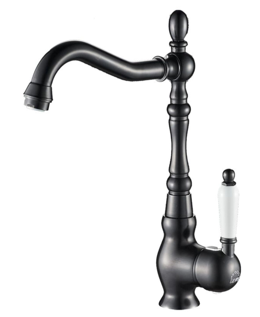 Rubinetto cucina monocomando nero con bocca a L girevole – aeratore e design elegante