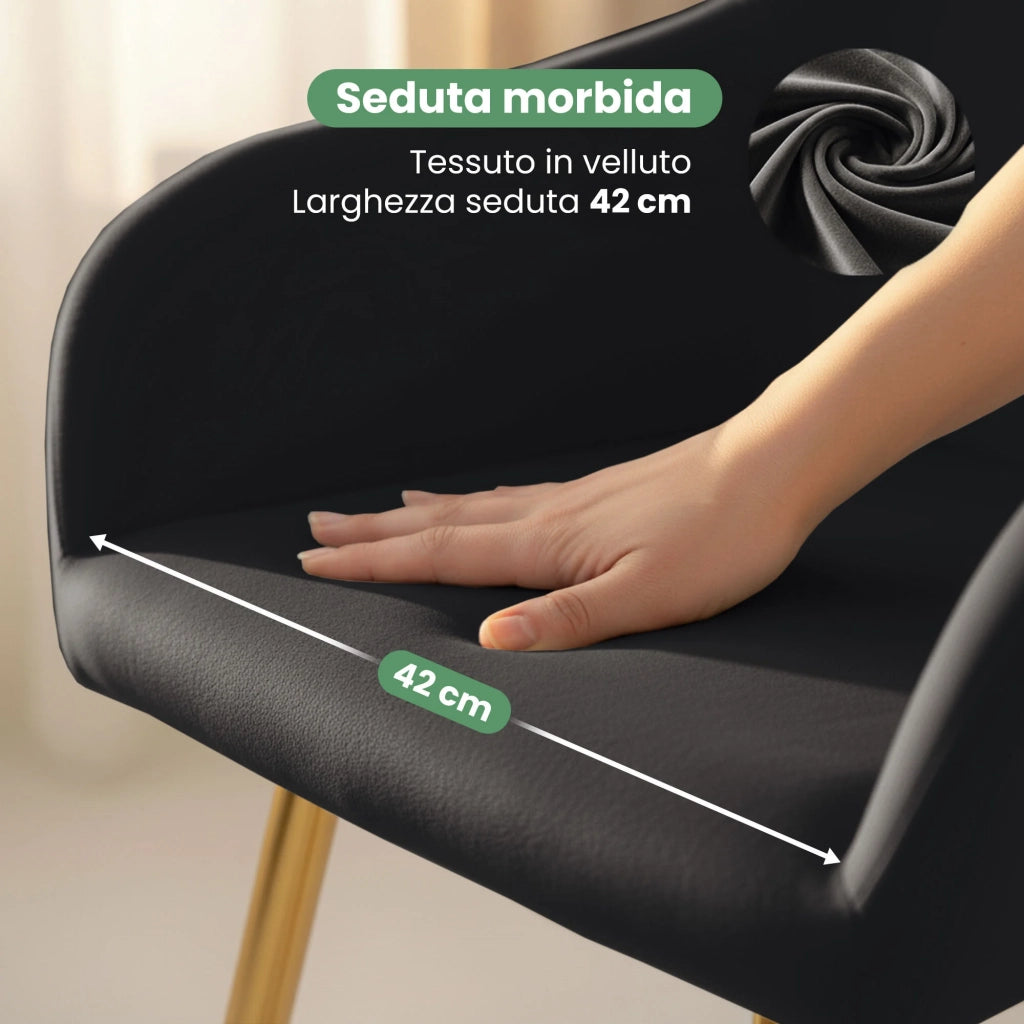 Set di 6 Sedie in velluto liscio ESTELLE Nero gambe oro