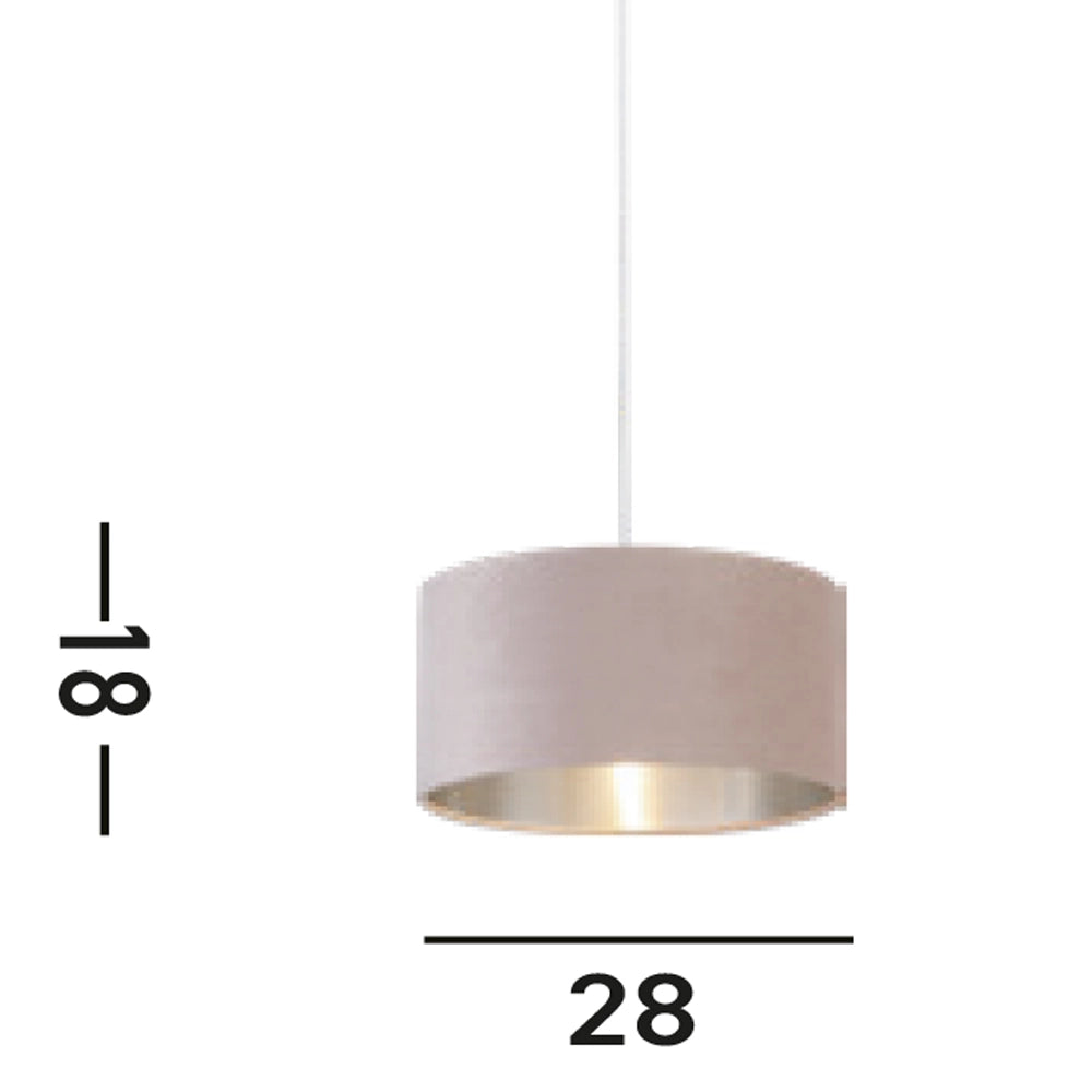 Paralume Contemporaneo Tamburo Acciaio Rosa Tessuto Argento 1 Luce D28Cm