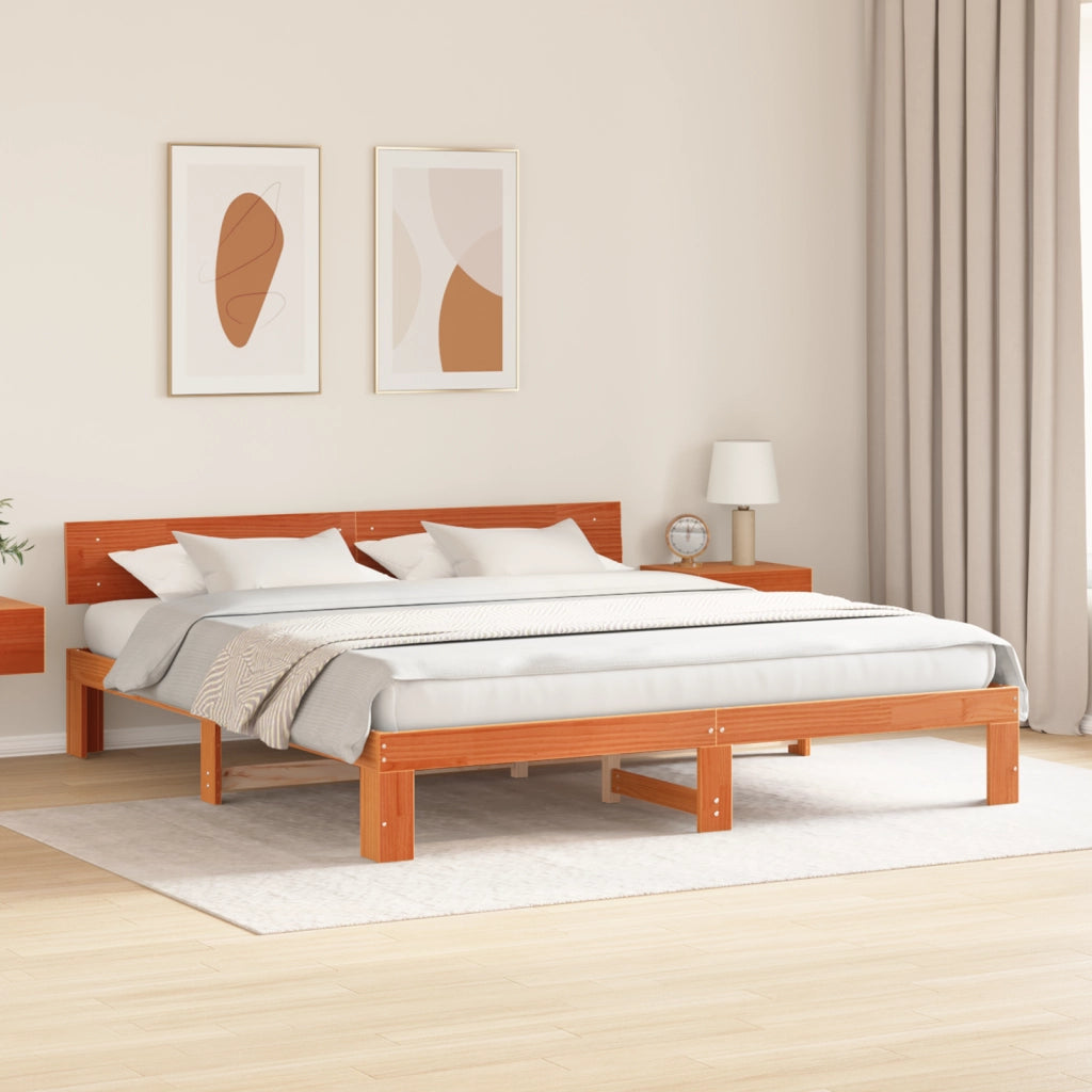 Struttura Letto con Testiera Marrone Cerato 200x200 cm Legno Massiccio di Pino