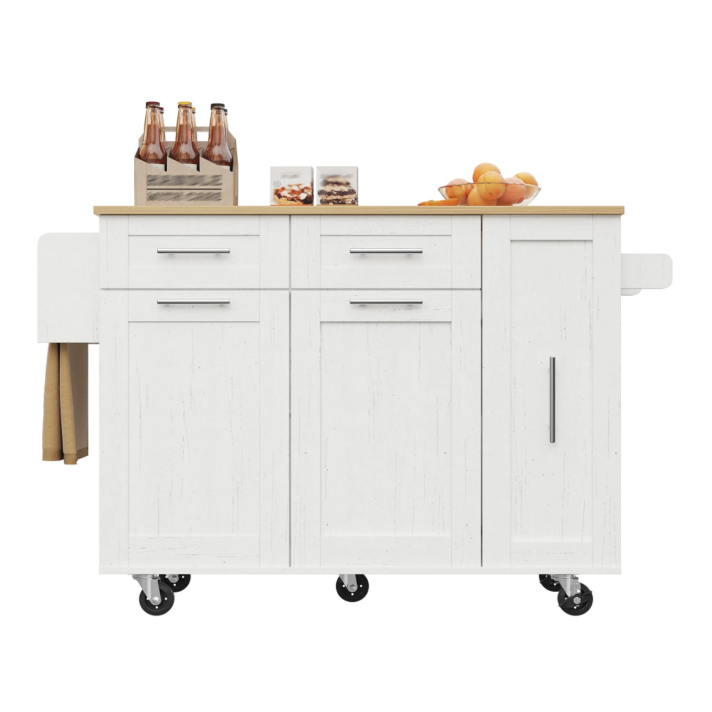 Carrello da Cucina con Piano Pieghevole; Vani Estensibili e Ruote con Freno; 110 x 46 x 90.5 cm; Bianco