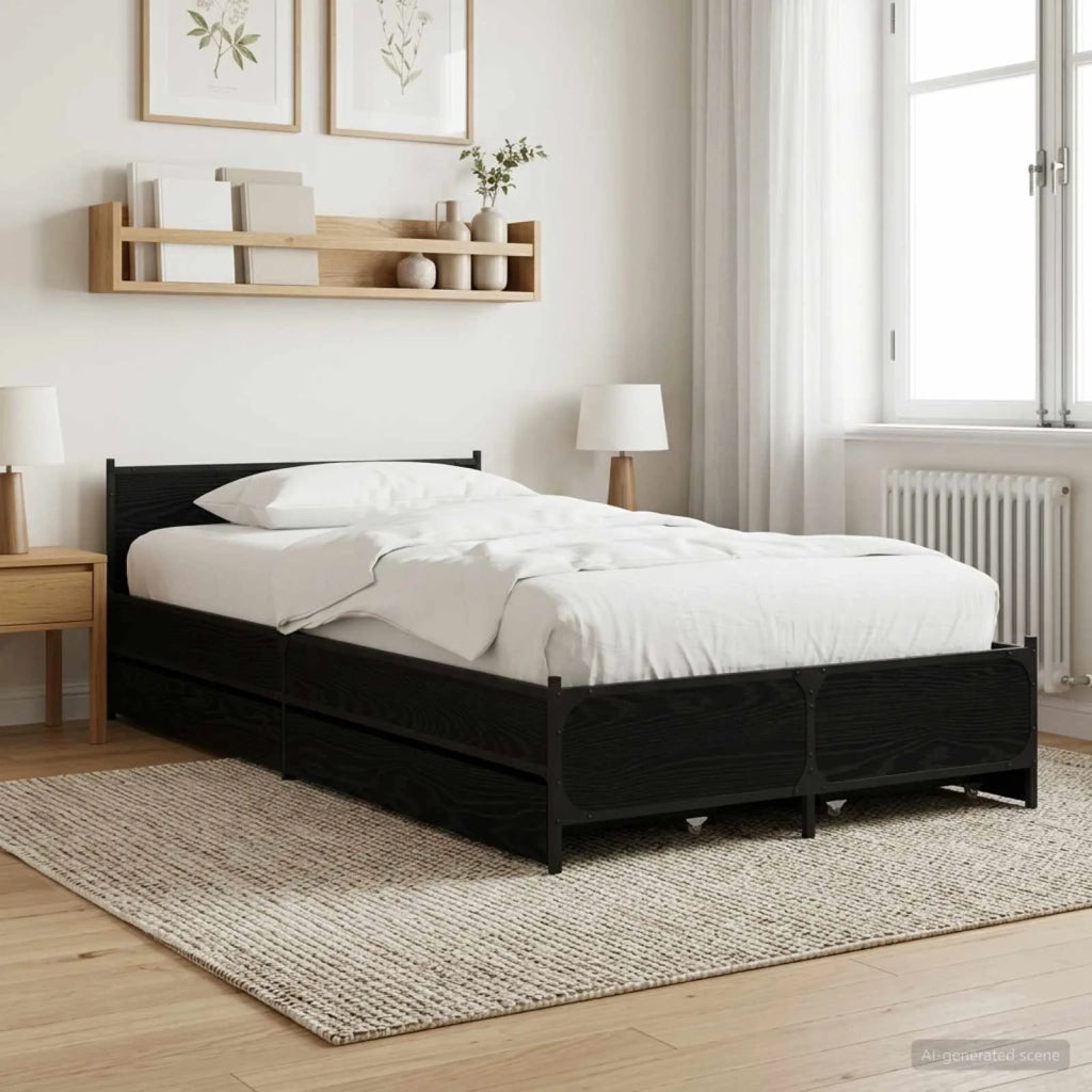 Struttura letto con testata con ruota Rovere Nero 80 x 200 cm 3429697
