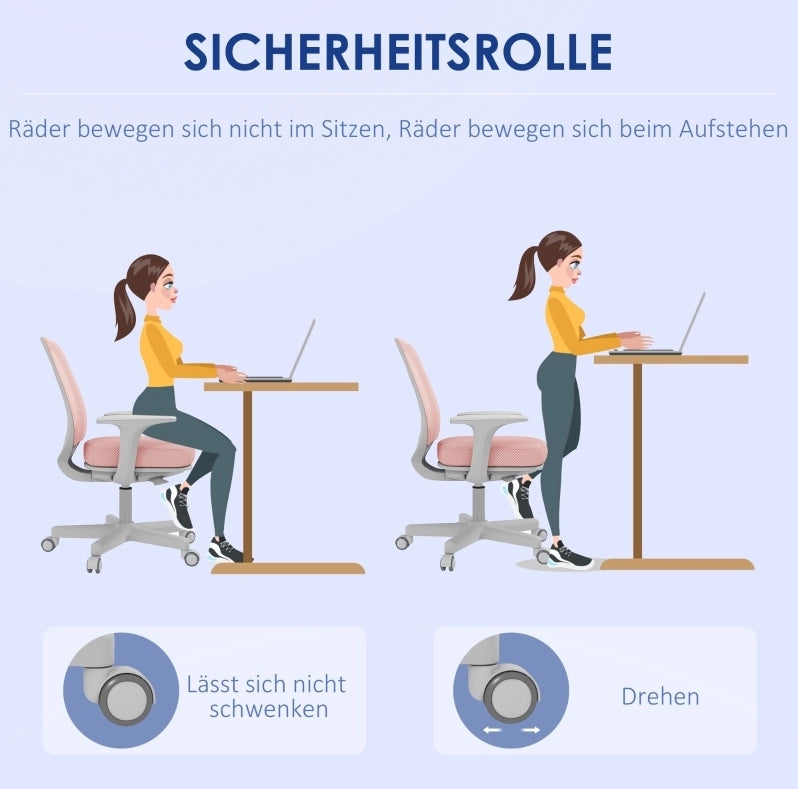 Sedia da ufficio ergonomica rosa, girevole e regolabile
