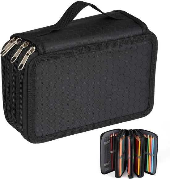 Etui grande, 72 cassette, etui grande portatile impermeabile, etui grande con chiusura a zip e manico, per matite colorate, pennelli e pennarelli (nero)