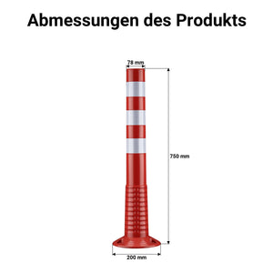 Paletto segnaletico flessibile catarifrangente, 2 paletti delimitatori da 75 cm con viti di montaggio