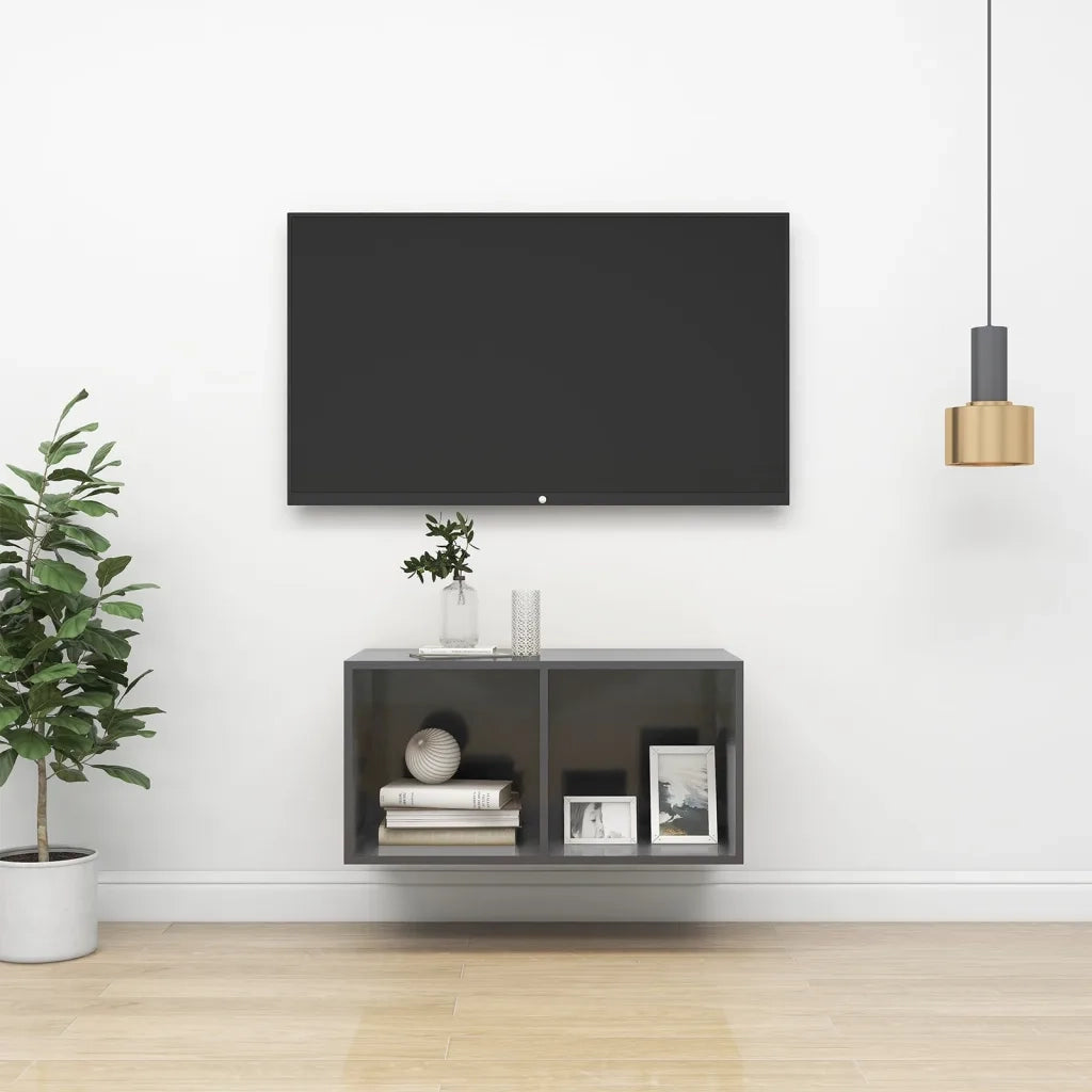 Mobile TV da Parete Grigio Lucido 37x37x72 cm Legno Multistrato 805479