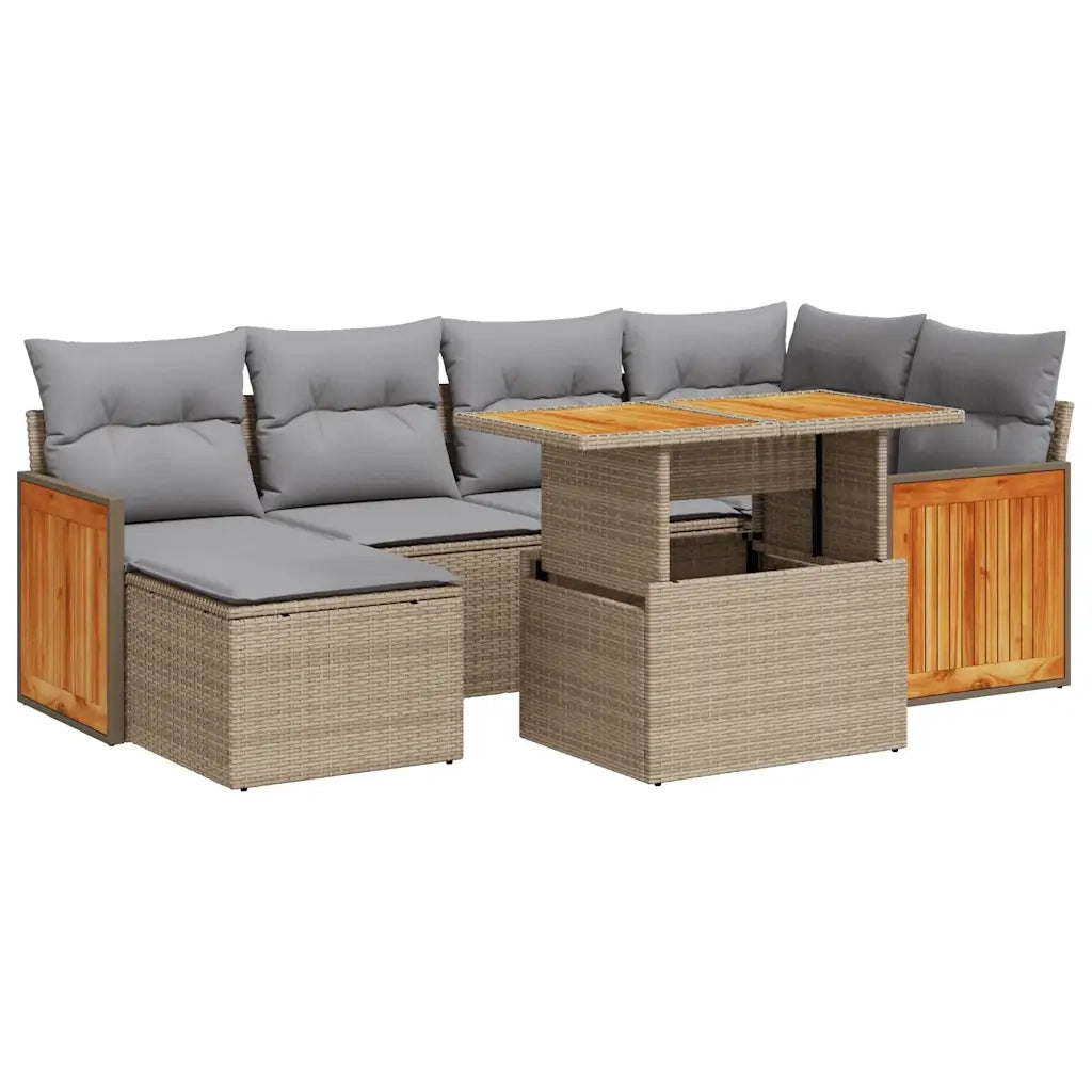 Set Divani da Giardino 7 pz con Cuscini Beige Polyrattan Acacia