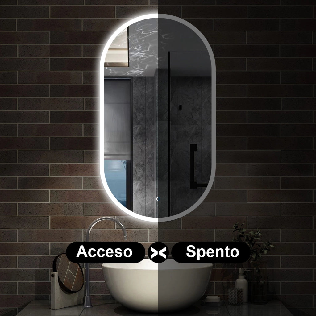 specchio rettangolare 60x80 cm con luce led antiappannamento e touch