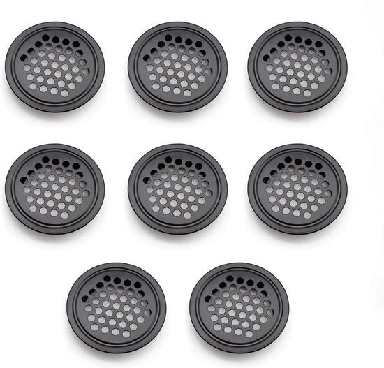 Rostello circolare in acciaio inossidabile per ventilazione per cucina, bagno, armadio, scaffale libri e armadio abiti - 8 pezzi (nero)