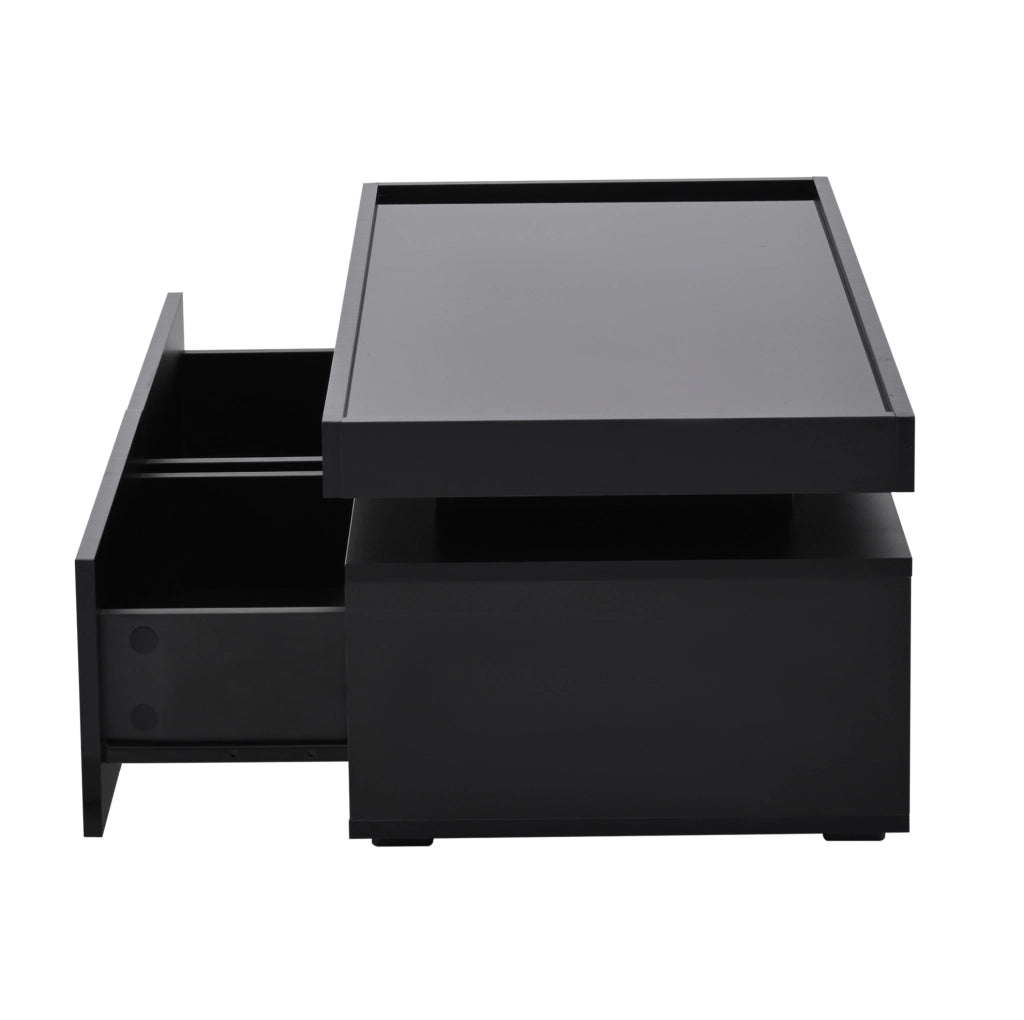 Tavolino da salotto moderno con LED, 2 cassetti e vano aperto