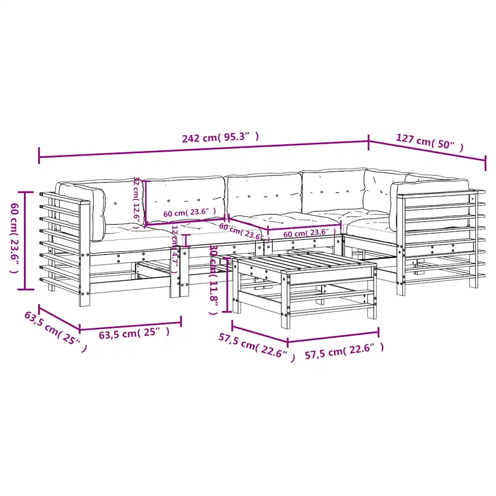 Set Divani da Giardino 6pz con Cuscini in Legno Massello Grigio 3186006