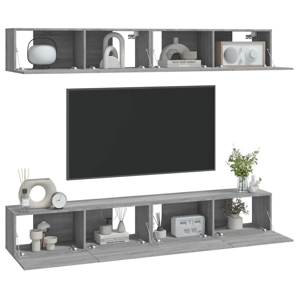 Mobili Porta TV a Parete 4 pz-Set di 4 Credenza per TV sospesa Grigio Sonoma 100x30x30 cm
