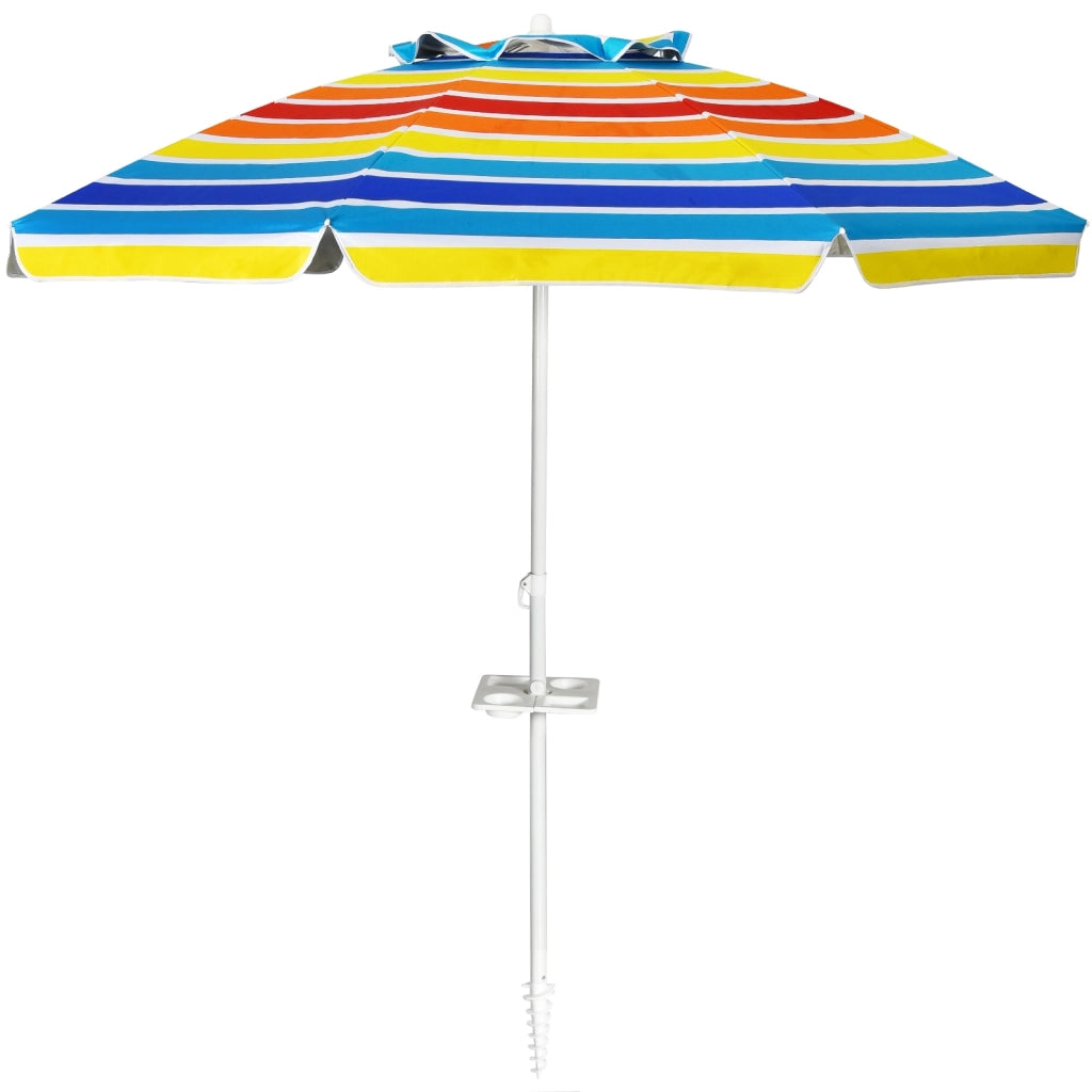 Ombrellone 2,2m da spiaggia con protezione solare UPF50+ inclinato, Ombrellone portatile da esterno Colorato-Ombrelloni