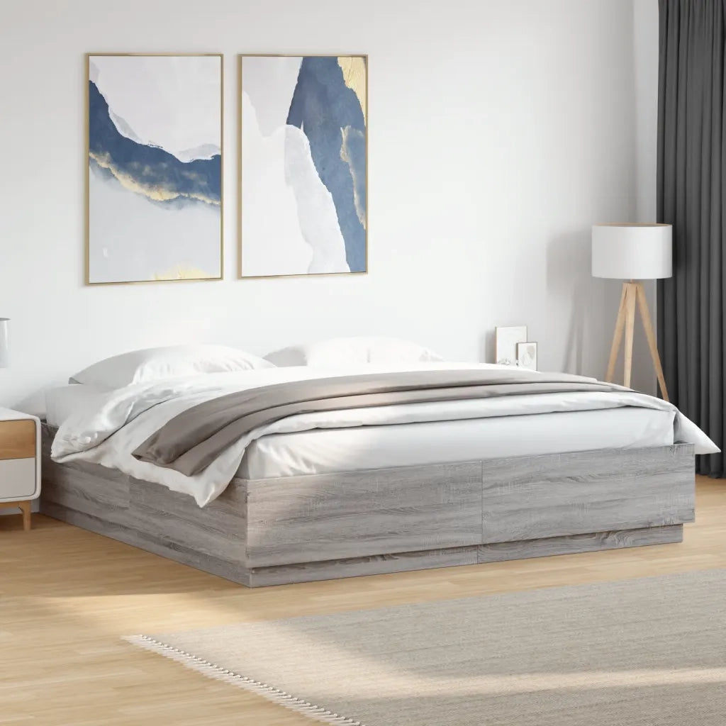 Giroletto Luci LED-Struttura Letto con LED Grigio Sonoma 200x200 cm Legno Multistrato 448770