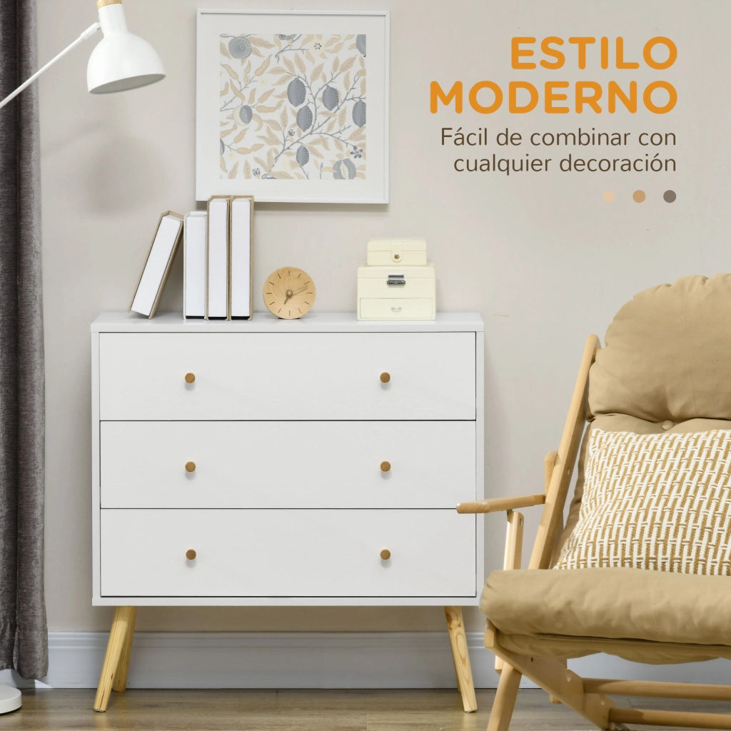 Cassettiera con 3 Cassetti ¨C Zephmum ¨C Bianco Legno Pino 80x30x80 cm