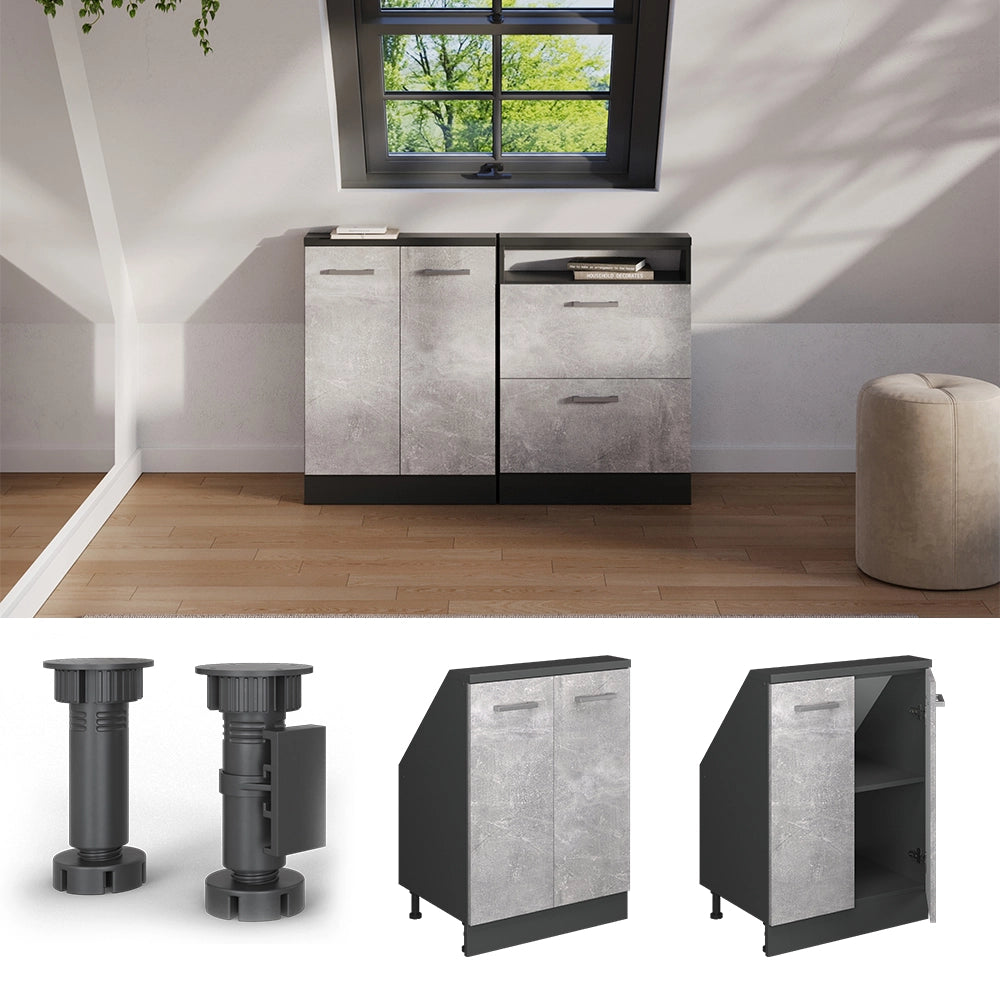 Mobile cucina sottotetto R-Line Calcestruzzo/Antracite 60 cm con 2 porte Vicco