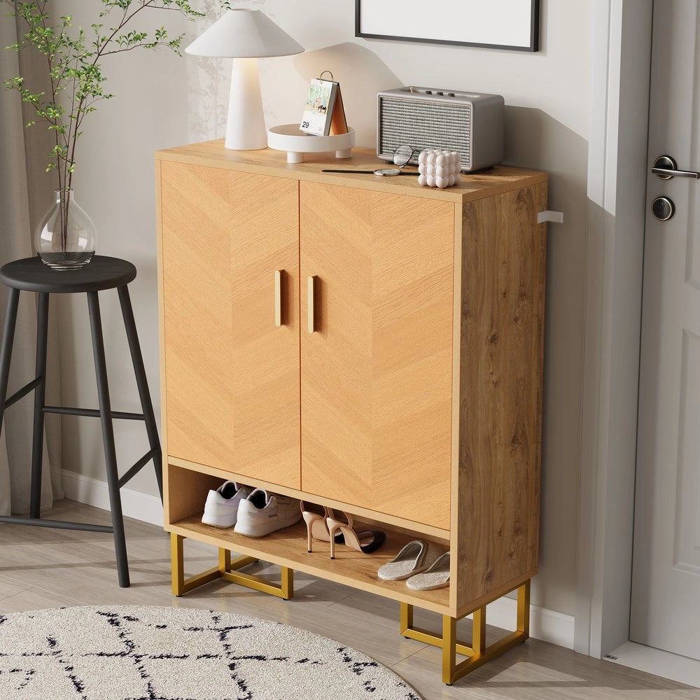 Scarpiera Slim 2 Ante ¨C MINIMAL ¨C Legno con Cornice Metallo Dorato
