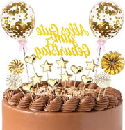 Decorazione per torta di compleanno - Torta di compleanno con glitter dorato e decorazione di compleanno con stelle e palloncini.