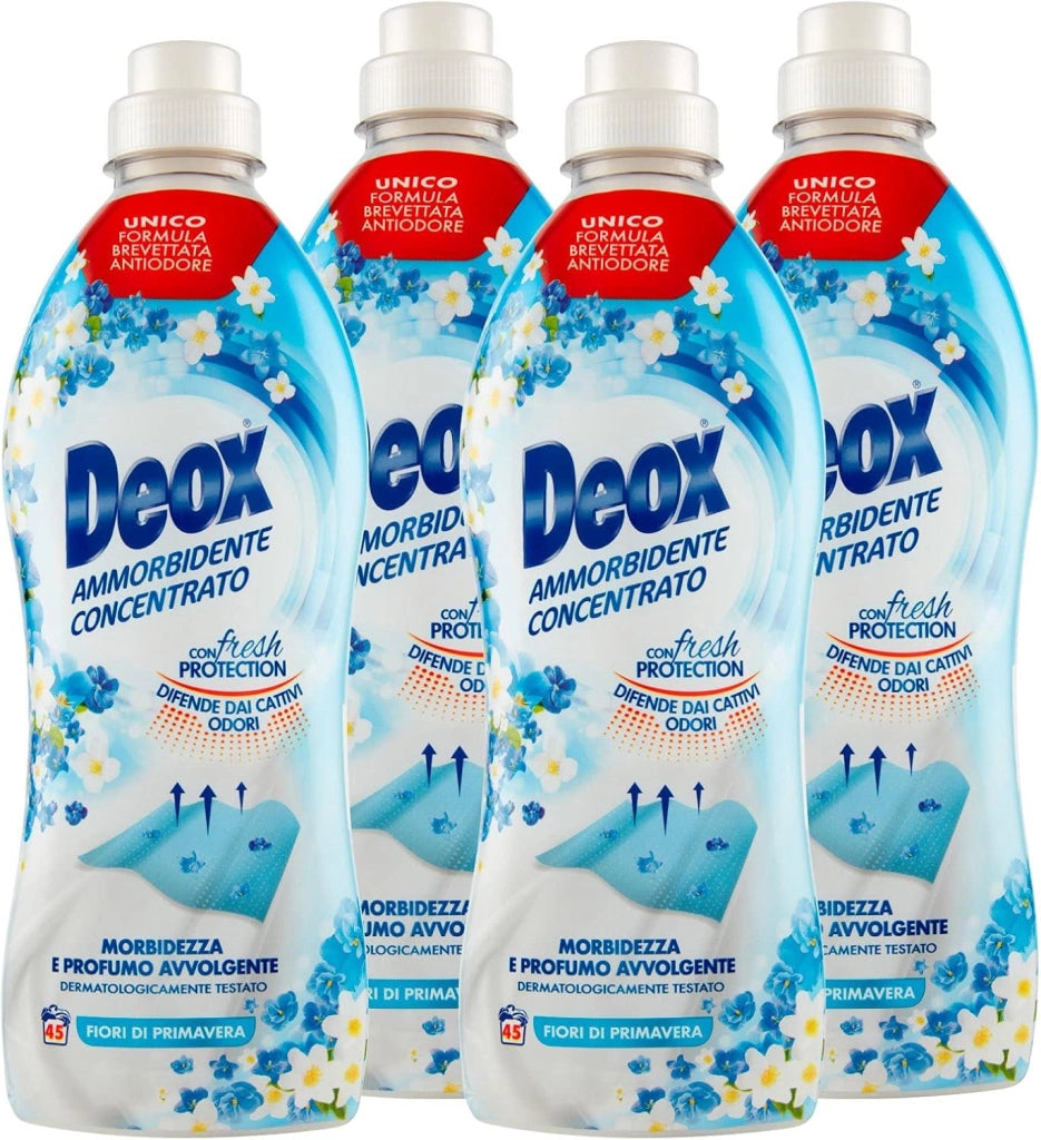 DEOX SET 4 CONFEZIONI DI AMMORBIDENTE CONCENTRATO LAVATRICE FIORI DI PRIMAVERA180 LAVAGGI 900 ML L'UNO