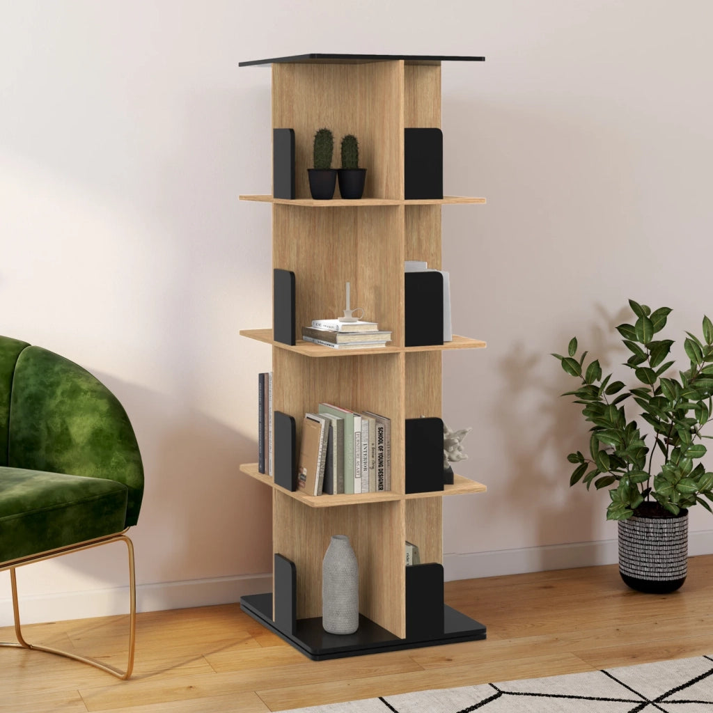 IDMarket - RAPHA Libreria rotante a 4 livelli in nero ed effetto legno