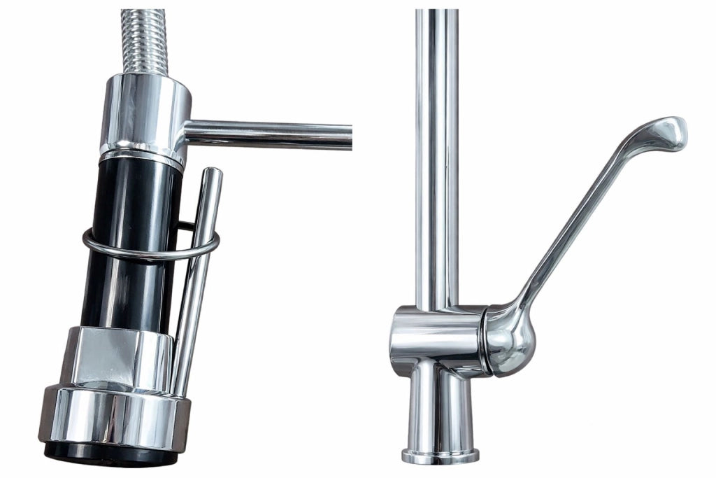 Rubinetto cucina industriale 50 cm in ottone con leva clinica e doccetta professionale