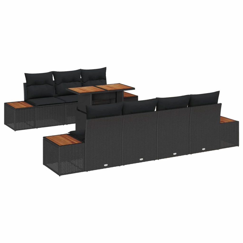 Set Divano da Giardino con archiviazione 8 pcs Nero Poly Rattan
