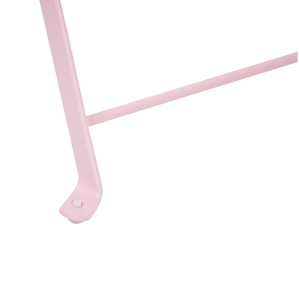 Set da bistrot da 3 pezzi in metallo di colore rosa pastello con schienale a doghe pieghevole all'aperto