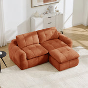 Divano modulare a L in chenille con comfort ergonomico e poggiapiedi arancione per soggiorno e appartamenti