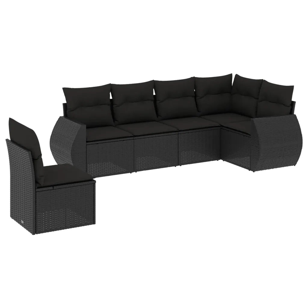 Set Divano da Giardino 6 pz con Cuscini Nero in Polyrattan 3221424
